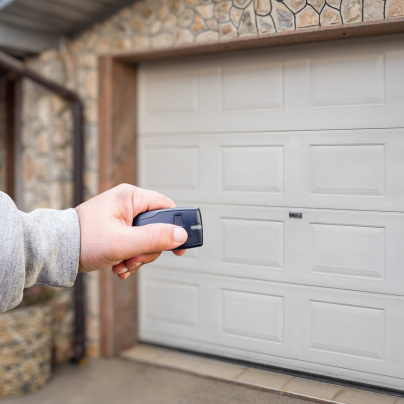 Appleton security key fob pointing to a garage door